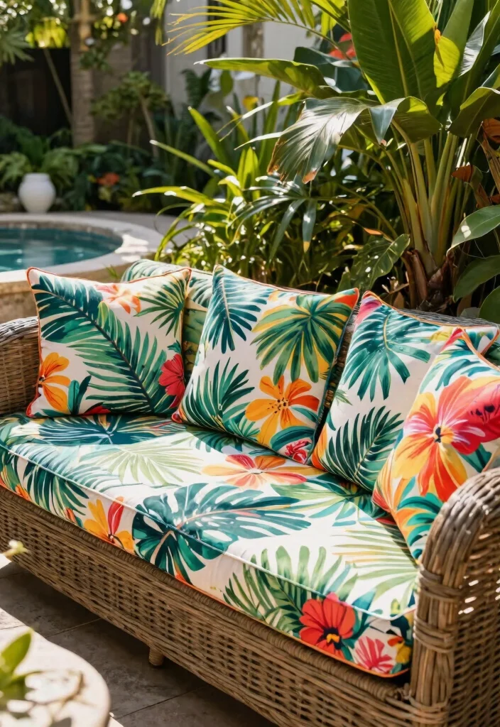11 Best Outdoor Cushion Cover Ideas Easy Upgrade 1. Tropical Vibes with Bold Prints 0