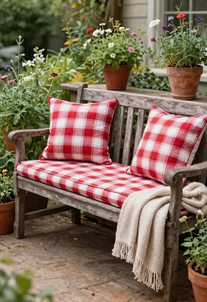 11 Best Outdoor Cushion Cover Ideas Easy Upgrade 4. Farmhouse Charm with Plaids 0
