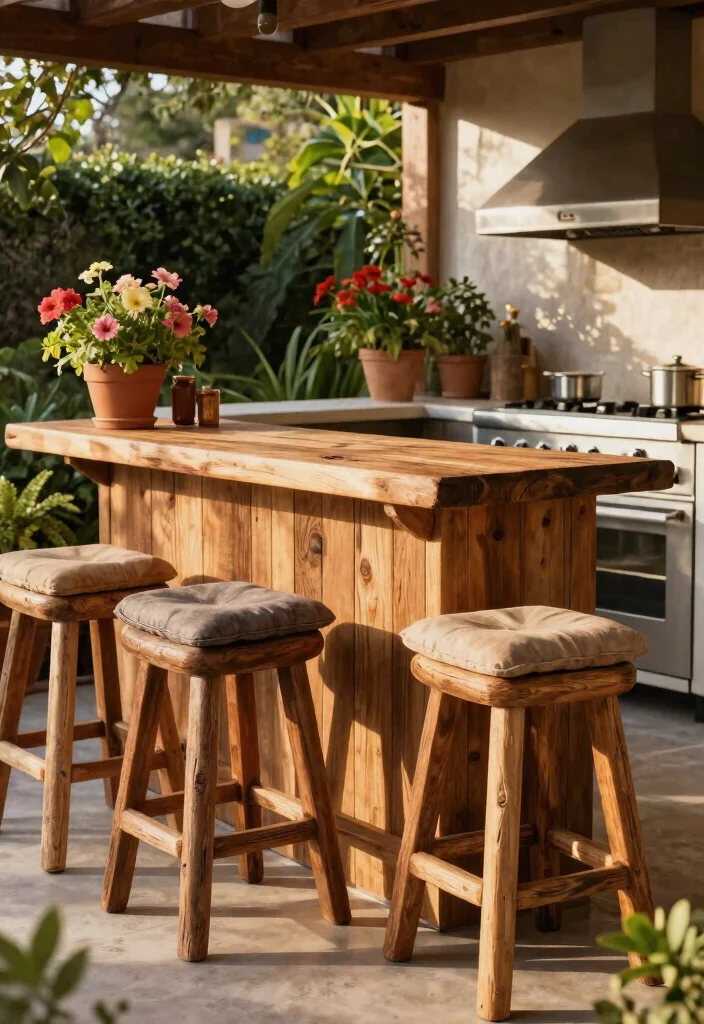 11 Chic Patio Bar Stool Inspiration for Outdoor Kitchens 2. Rustic Charm with Wooden Stools 0