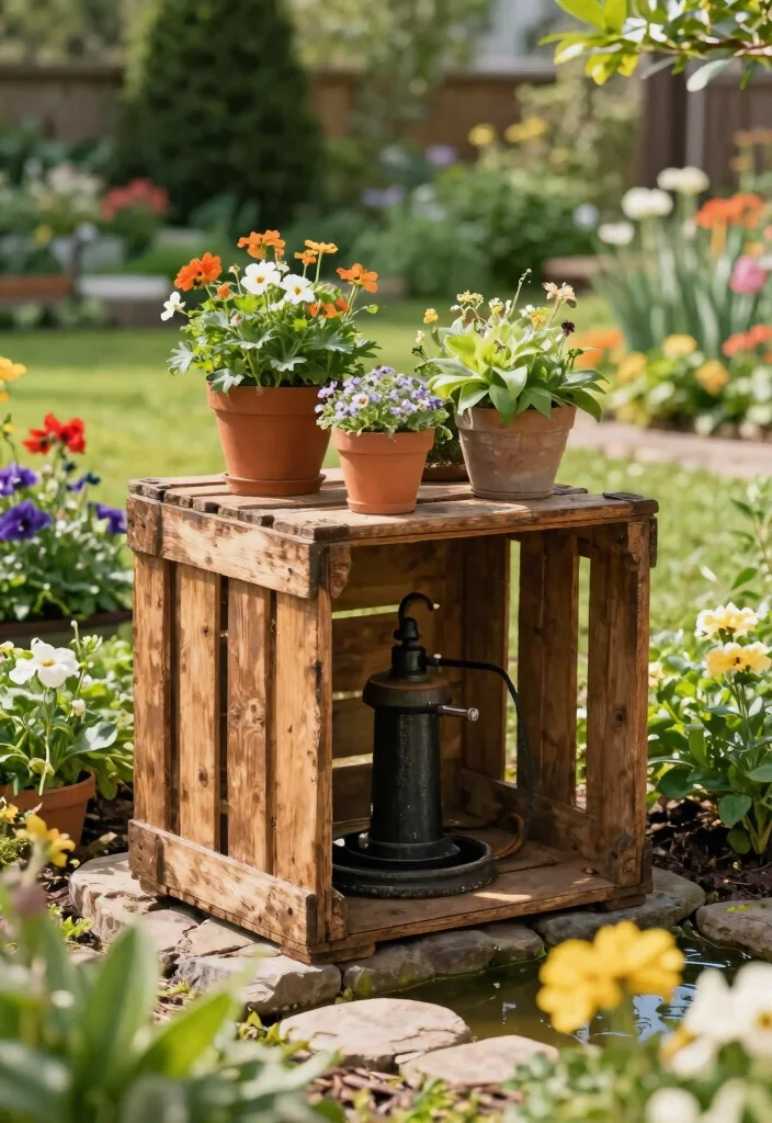 11 Clever Pond Pump Cover Ideas to Blend In 10. Vintage Wooden Crate 0