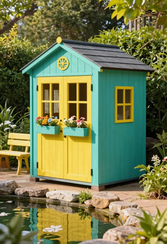11 Clever Pond Pump Cover Ideas to Blend In 6. Colorful Garden Shed 0