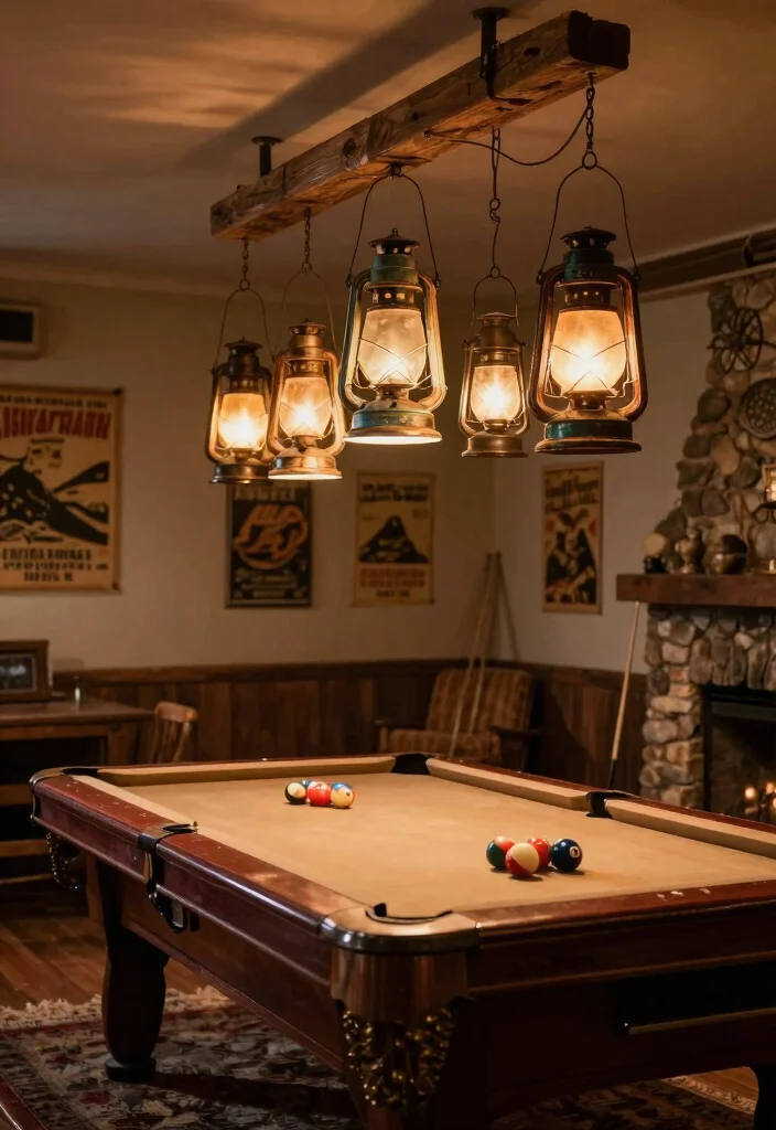 11 Cool DIY Pool Table Light Ideas for the Man Cave 1. Vintage Lanterns for a Rustic Touch 0