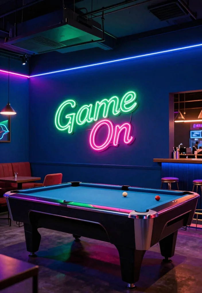 11 Cool DIY Pool Table Light Ideas for the Man Cave 3. Neon Lights for a Fun Vibe 0
