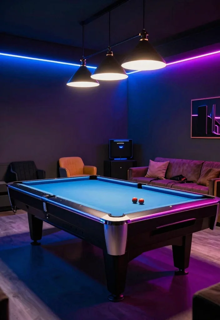11 Cool DIY Pool Table Light Ideas for the Man Cave 6. LED Strip Lights for a Modern Feel 0