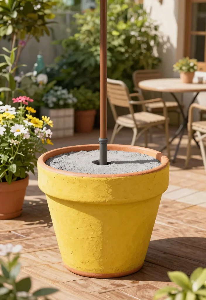 11 Easy Umbrella Base DIY Ideas Save Money 1. Concrete Flower Pot Base 0