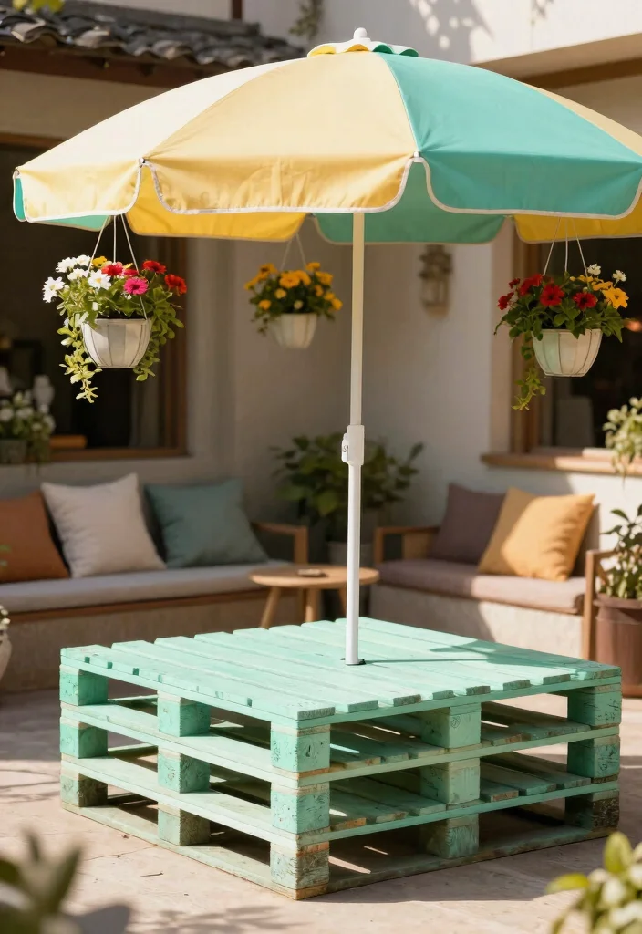 11 Easy Umbrella Base DIY Ideas Save Money 3. Repurposed Wooden Pallet Base 0