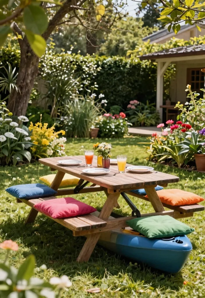 11 Fun Colorful Kayak Storage Ideas Outdoor Displays 11. Kayak Picnic Table 0