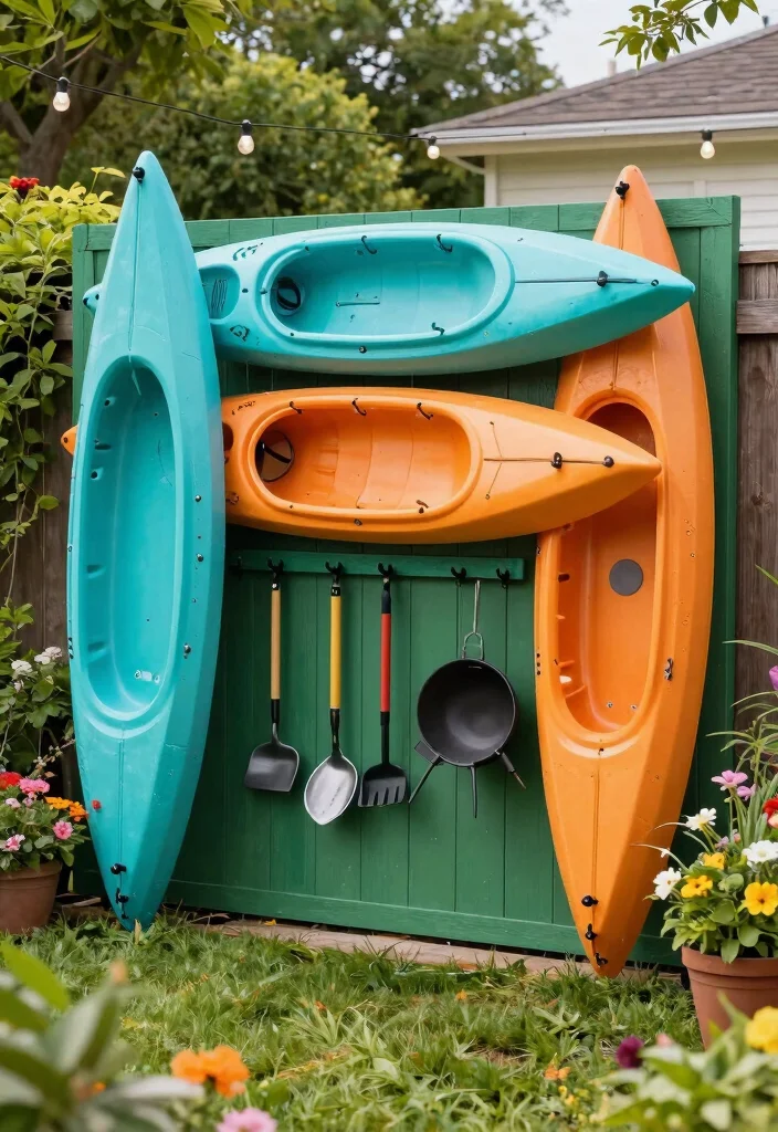 11 Fun Colorful Kayak Storage Ideas Outdoor Displays 2. Kayak Wall Hooks 0