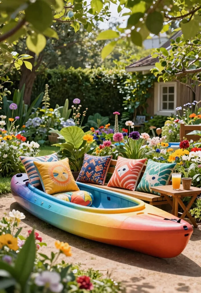 11 Fun Colorful Kayak Storage Ideas Outdoor Displays 4. Kayak Garden Bench 0