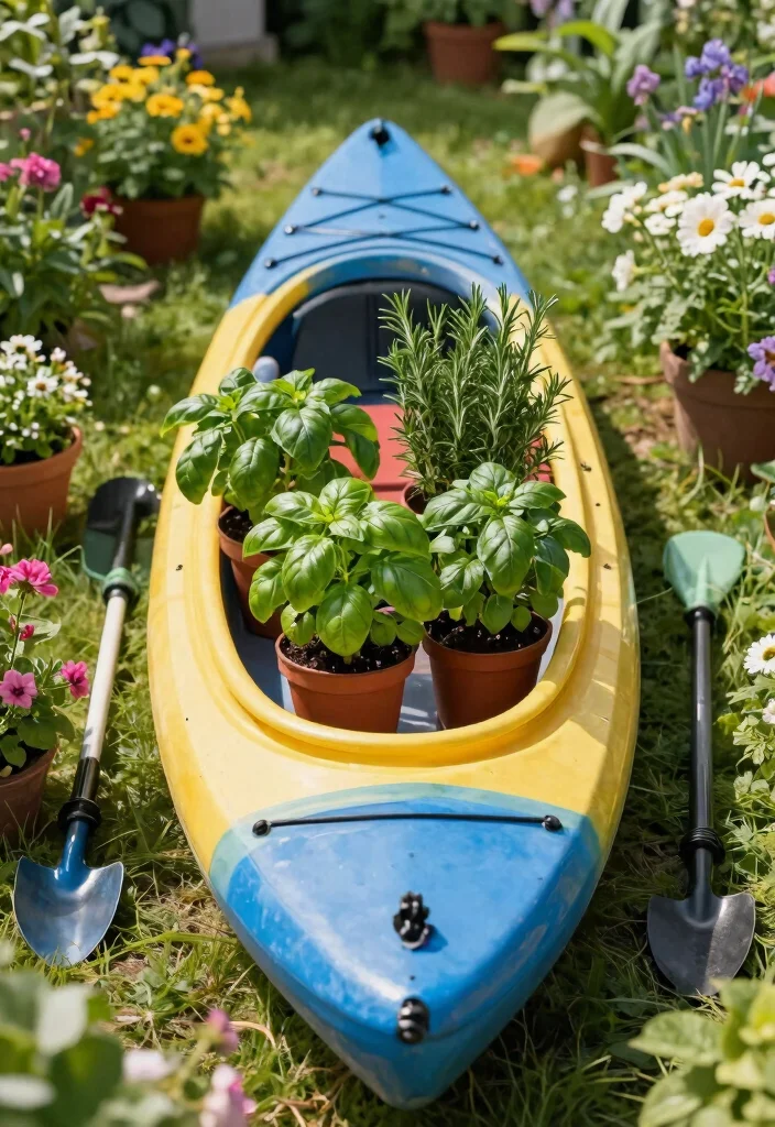 11 Fun Colorful Kayak Storage Ideas Outdoor Displays 7. Kayak Herb Garden 0