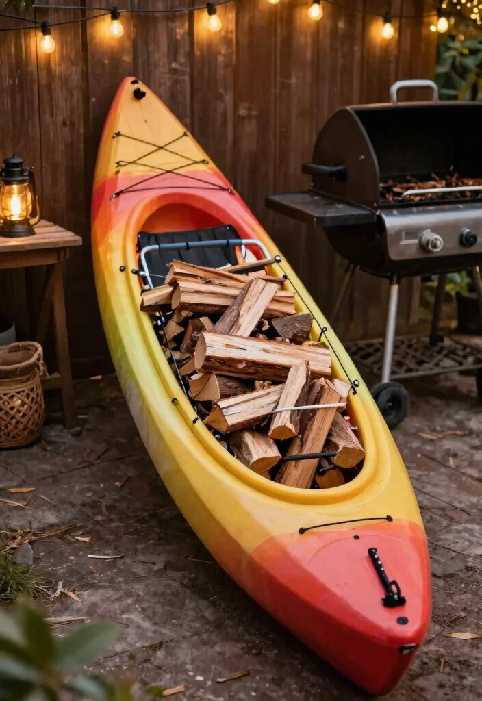 11 Fun Colorful Kayak Storage Ideas Outdoor Displays 8. Kayak Firewood Holder 0