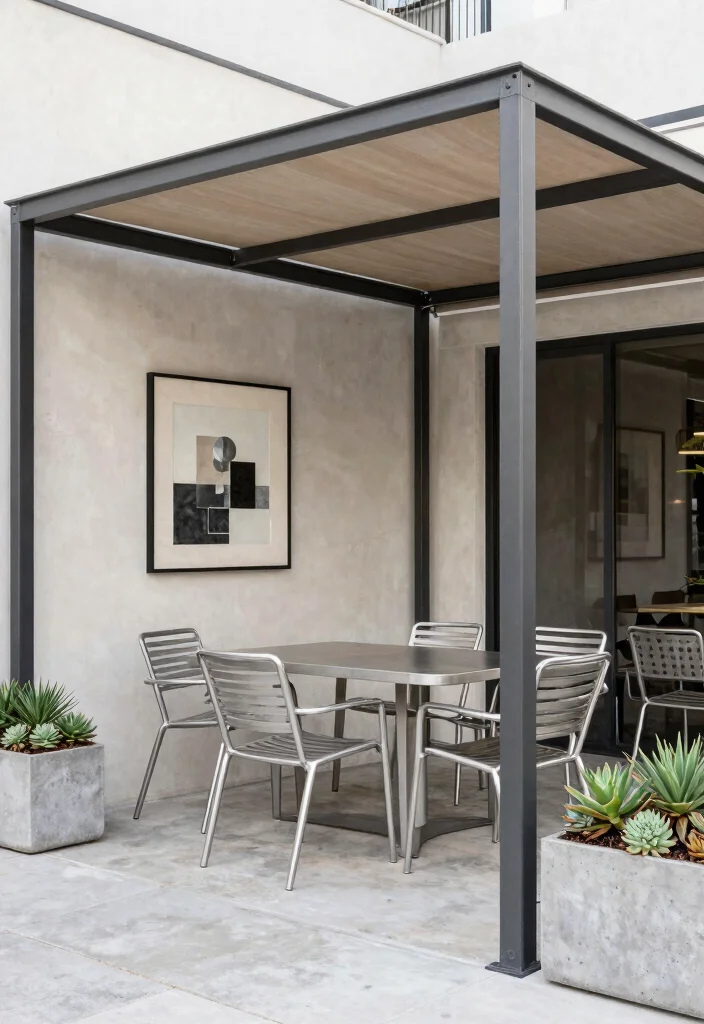 11 Modern Awning Ideas for a Stylish Patio with Retractable Pergolas 5 11 Modern Awning Ideas for a Stylish Patio with Retractable Pergolas 5. Industrial Edge Metal Frame Pergolas and Awnings 0