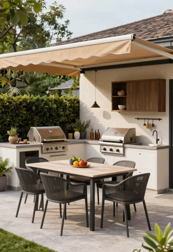 11 Modern Awning Ideas for a Stylish Patio with Retractable Pergolas 9 11 Modern Awning Ideas for a Stylish Patio with Retractable Pergolas 9. Outdoor Kitchen Integration Awnings Over Cooking Spaces 0