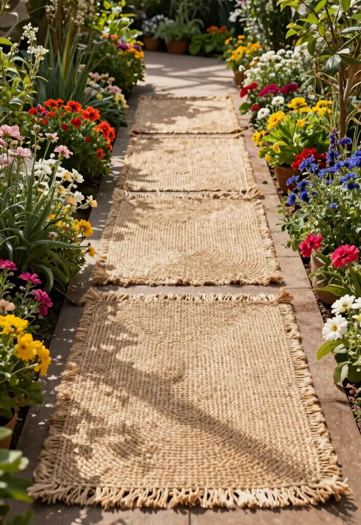 11 Natural Outdoor Jute Rug Patio Ideas Boho Vibe 5. Garden Pathway Style 0