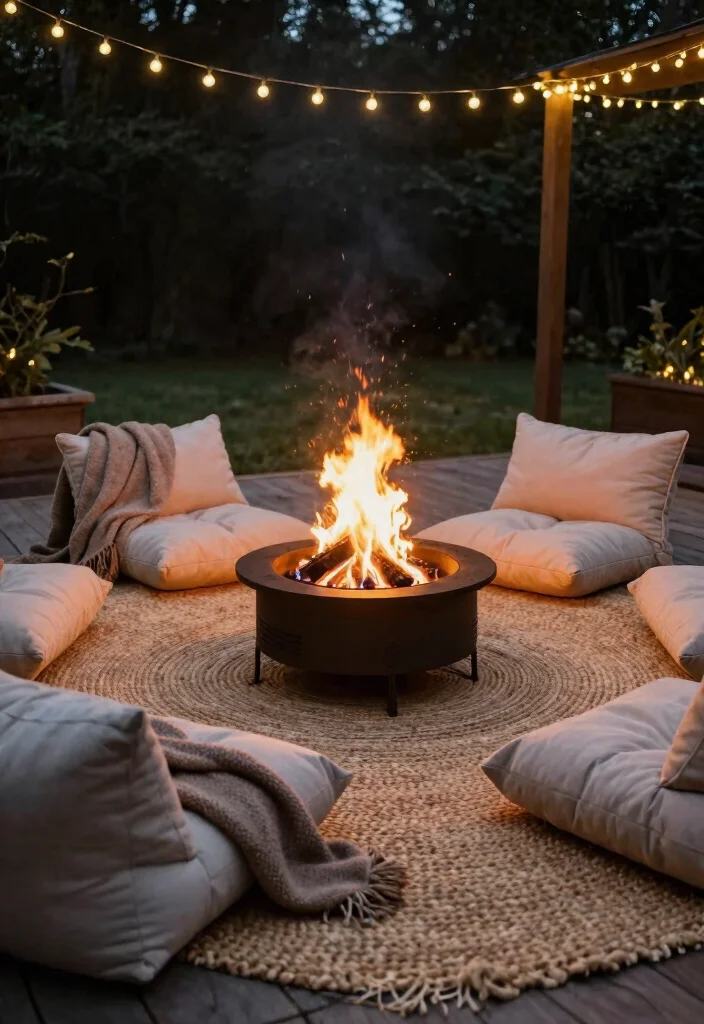 11 Natural Outdoor Jute Rug Patio Ideas Boho Vibe 7. Fire Pit Gatherings 0