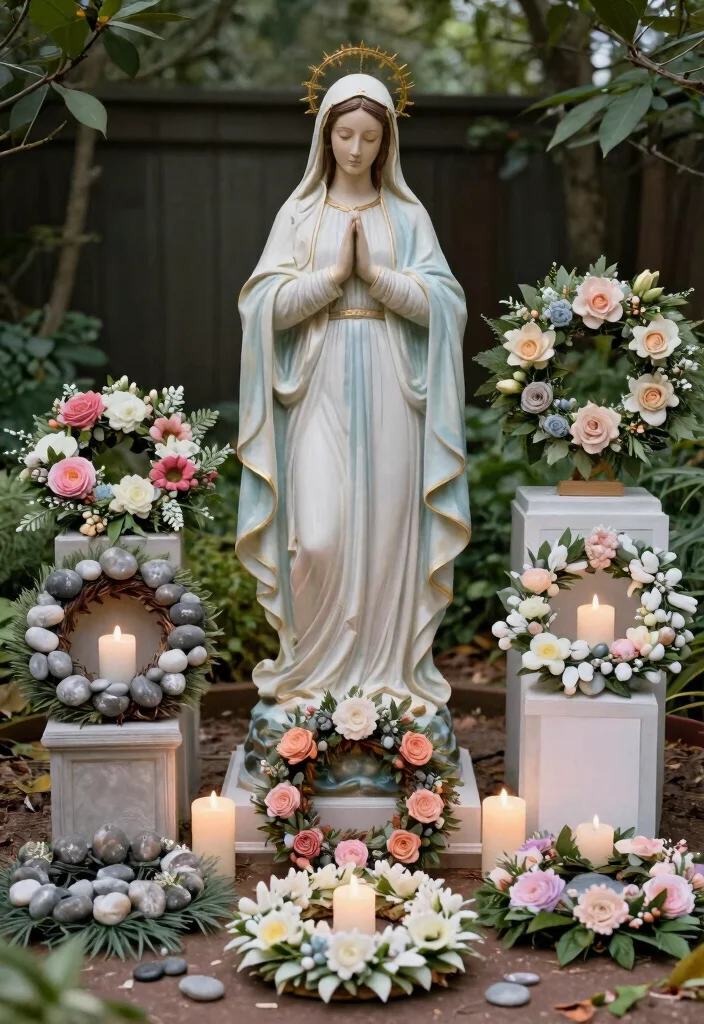 11 Peaceful Virgin Mary Statue Garden Ideas 10. Symbolic Arrangements 0