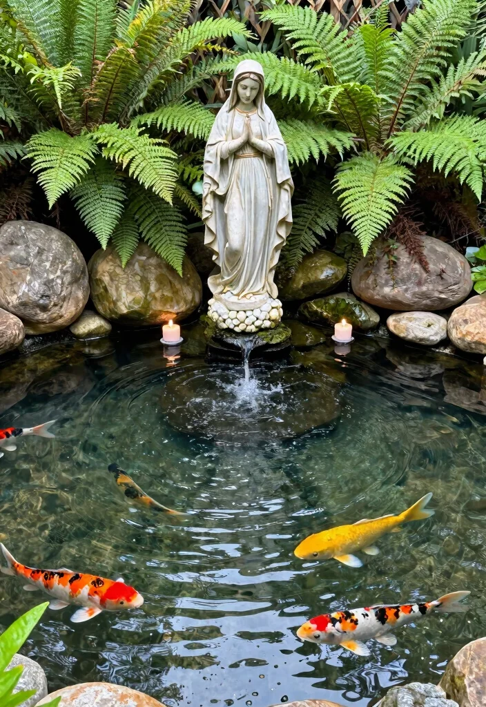11 Peaceful Virgin Mary Statue Garden Ideas 3. Serene Water Feature 0