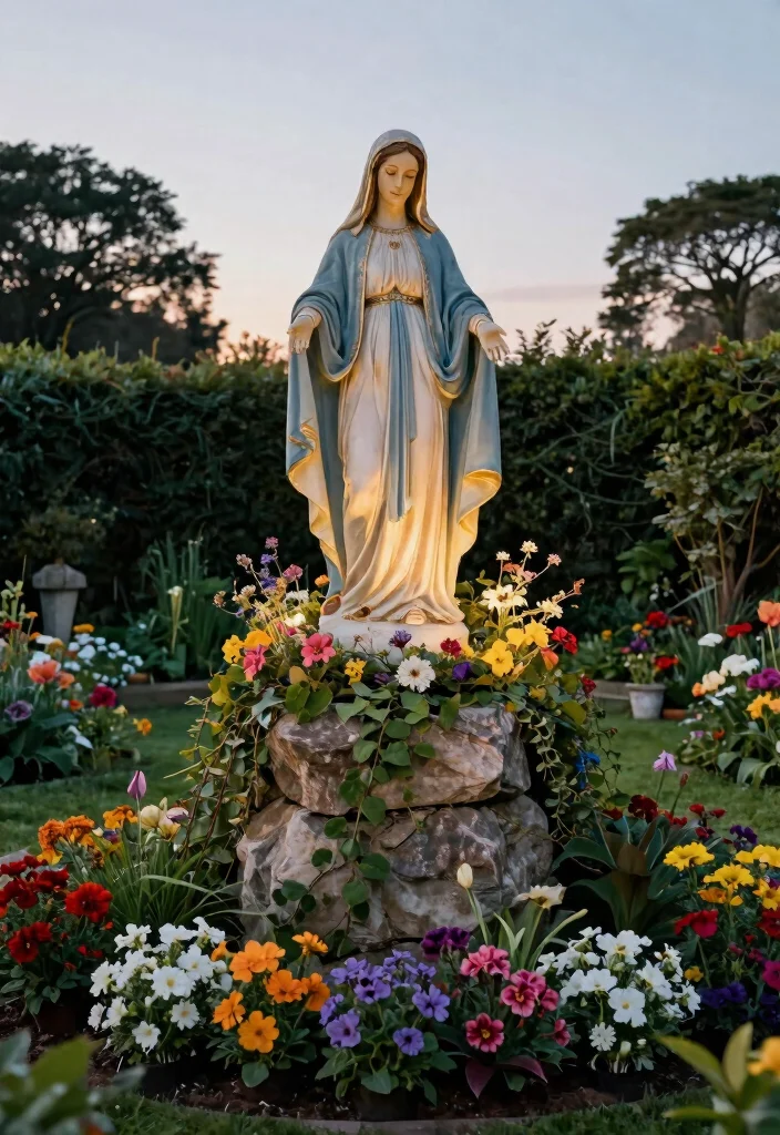 11 Peaceful Virgin Mary Statue Garden Ideas 4. Elevated Serenity 0