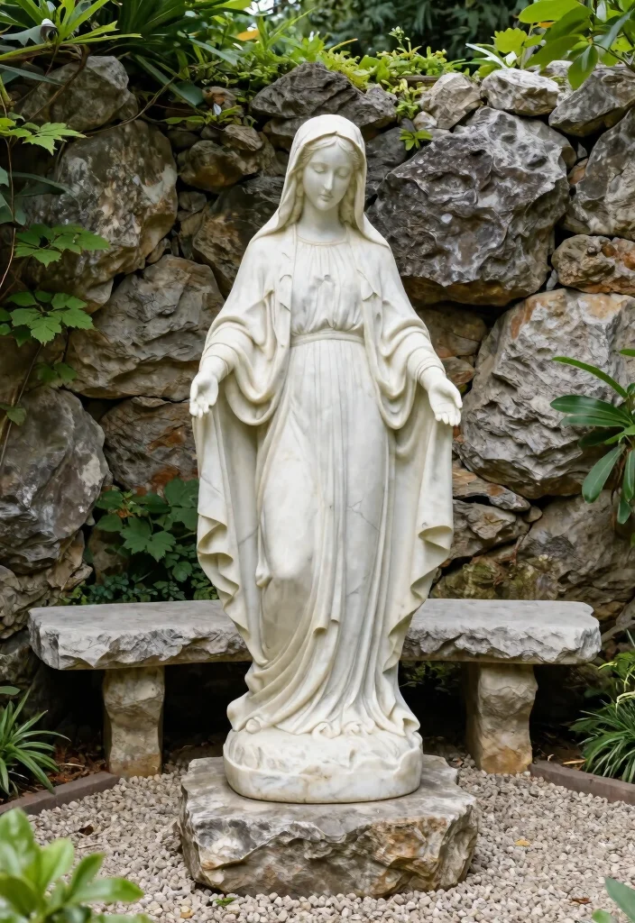 11 Peaceful Virgin Mary Statue Garden Ideas 5. Marble and Stone Harmony 0
