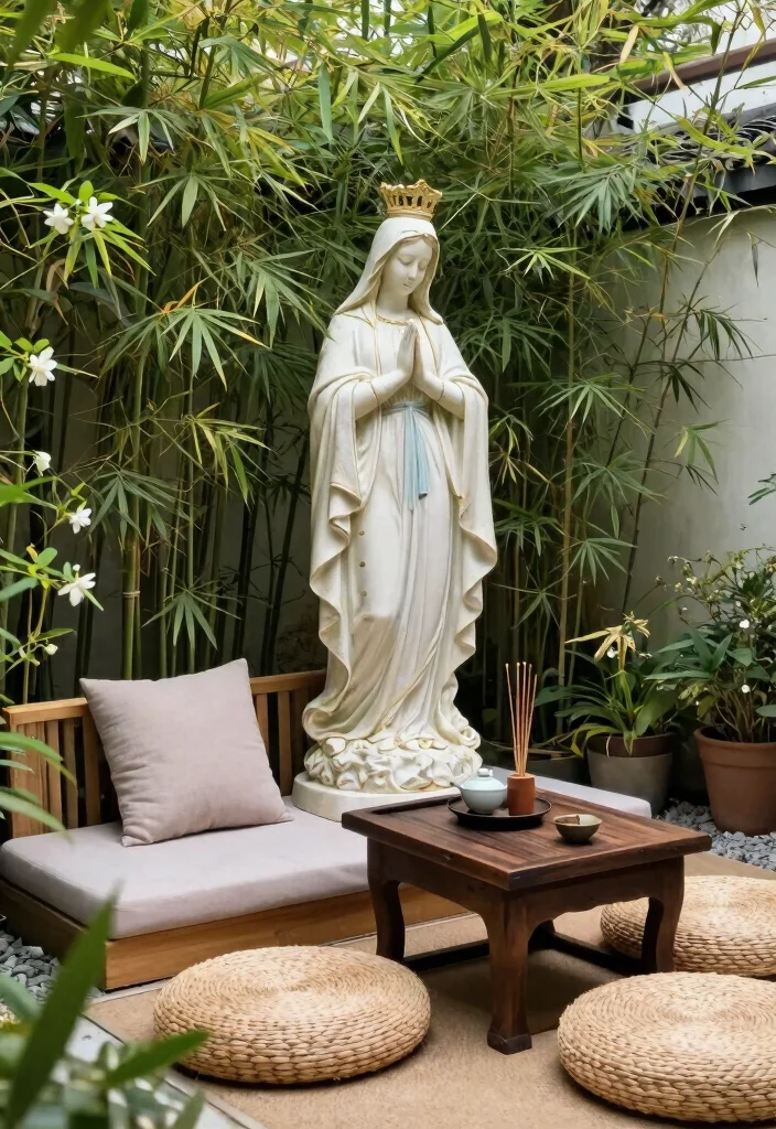 11 Peaceful Virgin Mary Statue Garden Ideas 9. Meditative Space 0