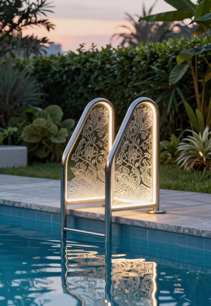 11 Safe Pool Ladder Ideas for Above Ground Pools 2. Metal Frame with Decorative Panels 0