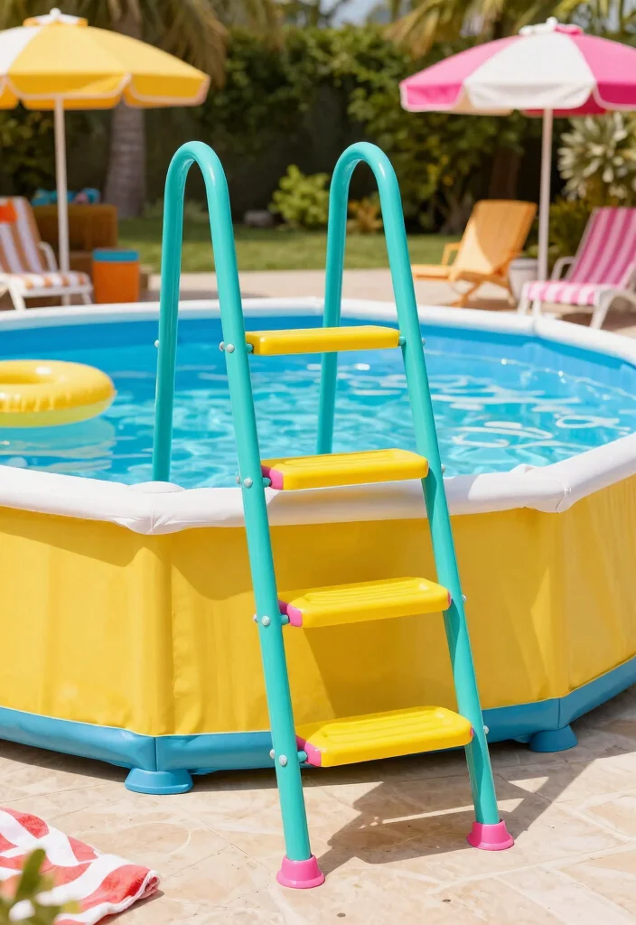 11 Safe Pool Ladder Ideas for Above Ground Pools 3. Bright and Colorful Pool Ladder 0