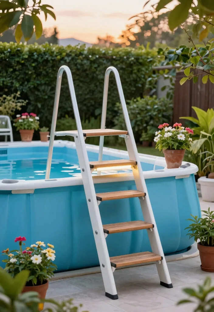 11 Safe Pool Ladder Ideas for Above Ground Pools 4. Built in Steps with Planters 0
