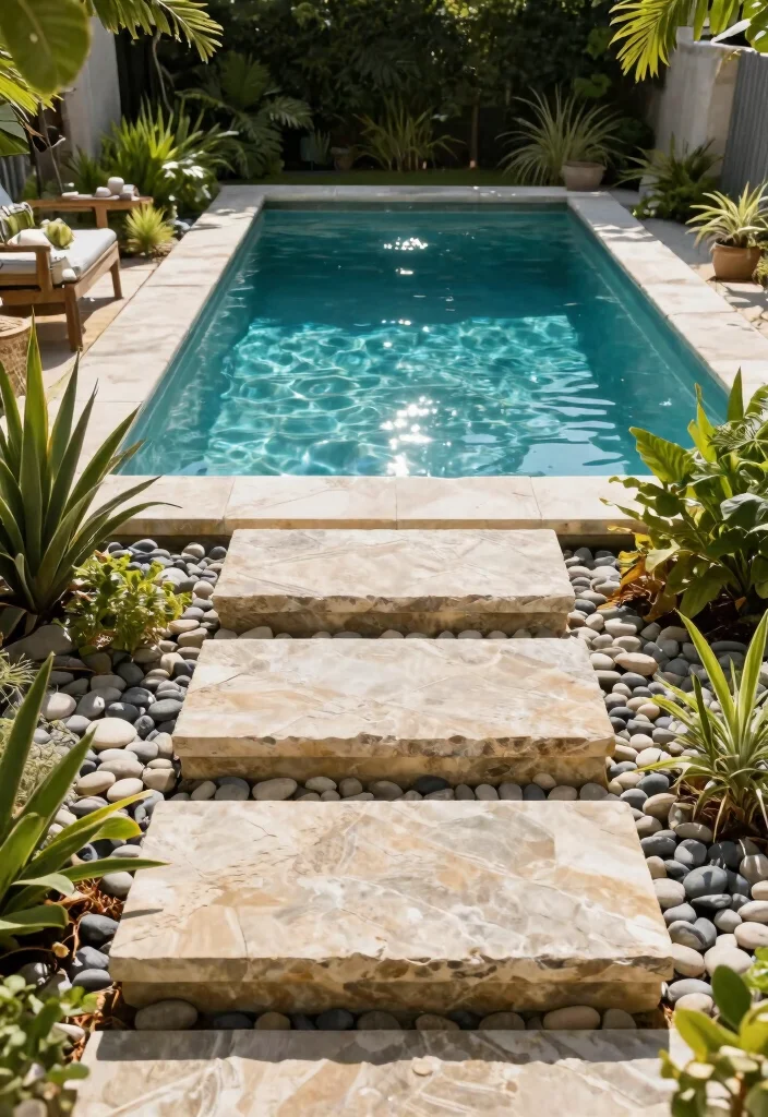 11 Safe Pool Ladder Ideas for Above Ground Pools 6. Natural Stone Steps 0