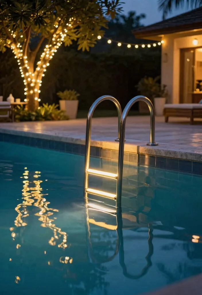 11 Safe Pool Ladder Ideas for Above Ground Pools 8. LED Illuminated Ladder 0