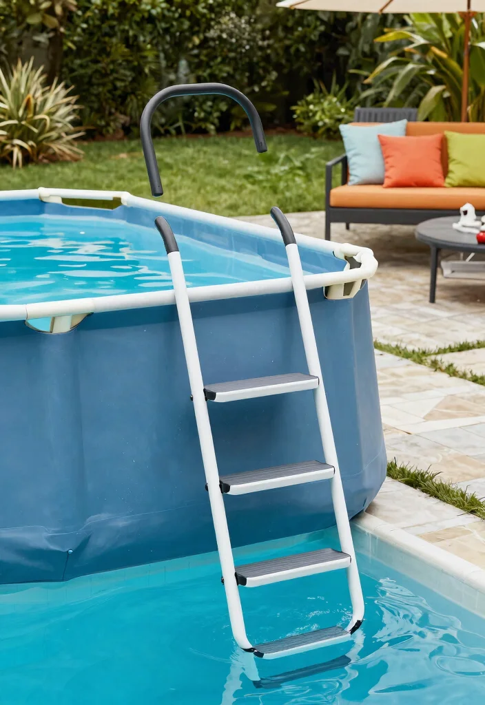 11 Safe Pool Ladder Ideas for Above Ground Pools 9. Folding Ladder for Easy Storage 0