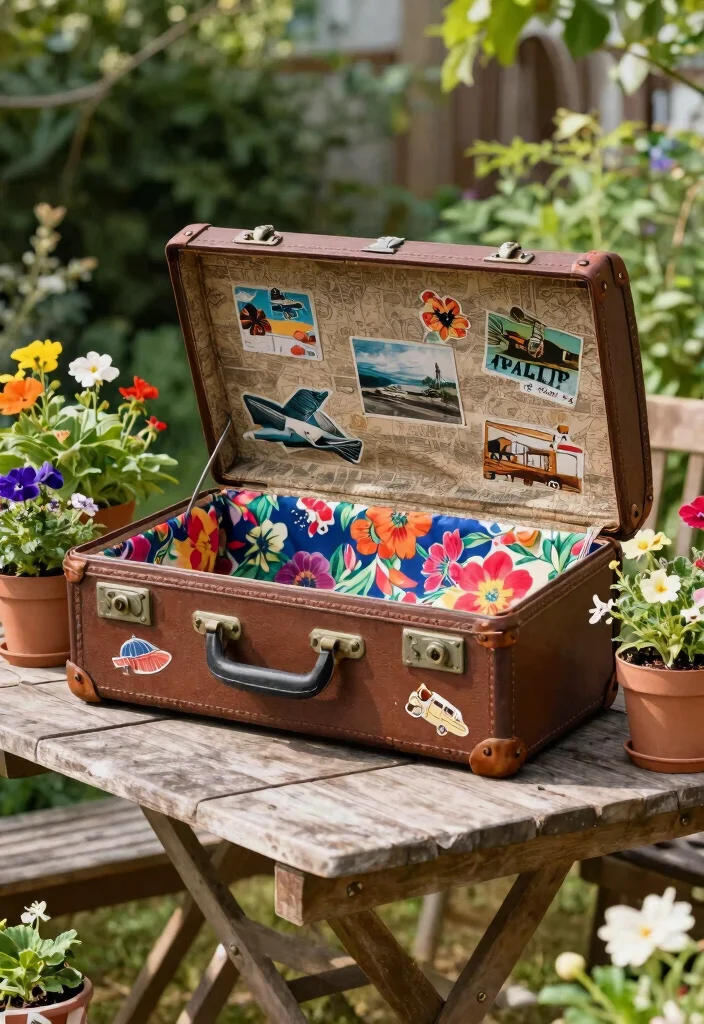 11 Smart Hose Box Ideas to Hide Ugly Pipes DIY 3. Vintage Suitcase Hose Storage 0