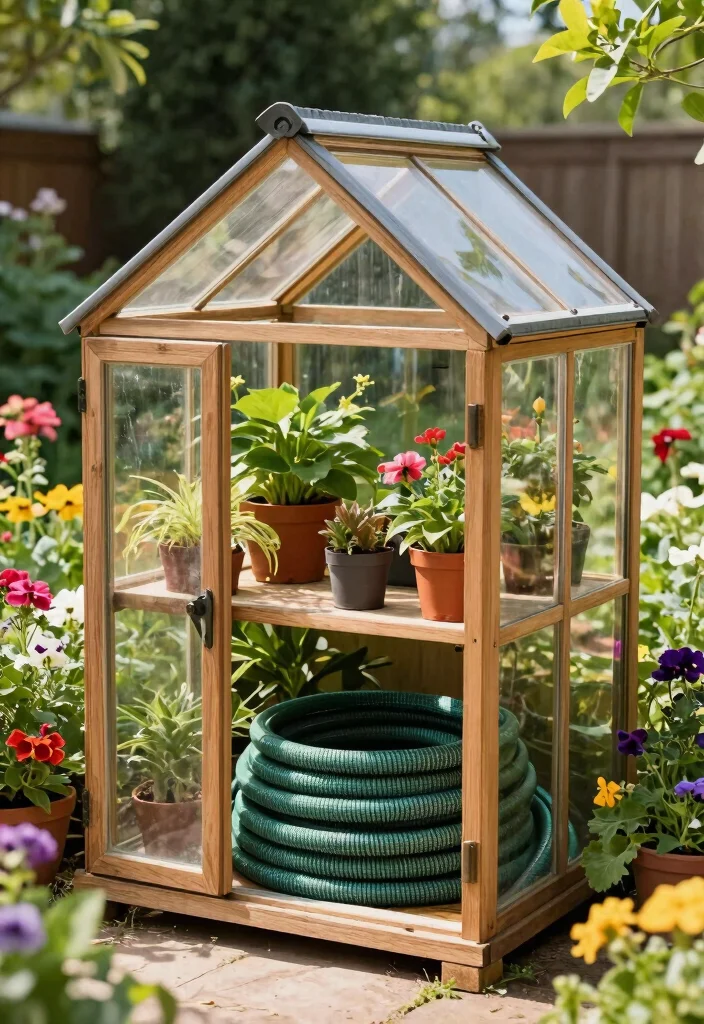 11 Smart Hose Box Ideas to Hide Ugly Pipes DIY 9. Mini Greenhouse Hose Box 0