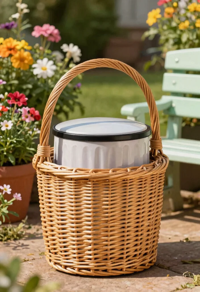 11 Smart Outdoor Trash Can Ideas to Hide the Mess 10. Stylish Baskets or Tubs 0
