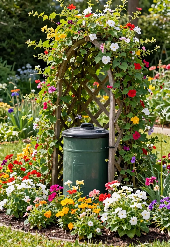 11 Smart Outdoor Trash Can Ideas to Hide the Mess 3. Flower Bed Trash Can Camouflage 0