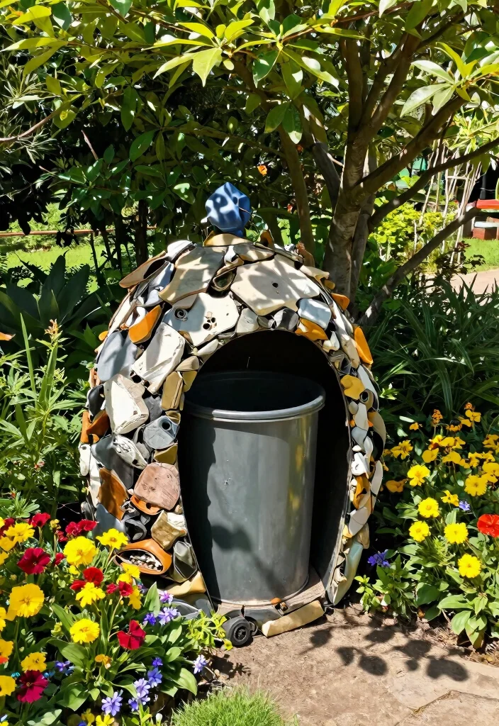 11 Smart Outdoor Trash Can Ideas to Hide the Mess 6. Creative Garden Sculptures 0