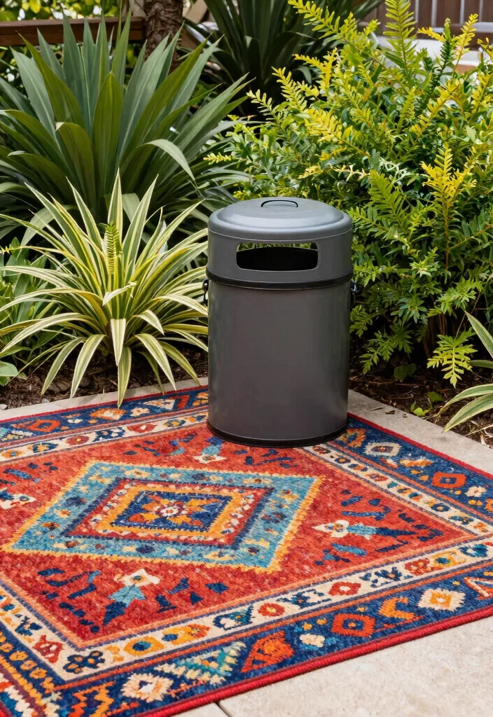 11 Smart Outdoor Trash Can Ideas to Hide the Mess 7. Outdoor Rugs and Ground Cover 0