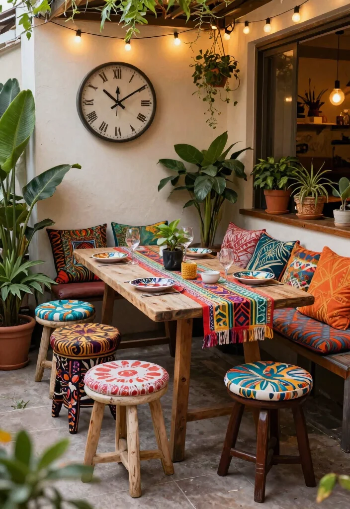 11 Stylish High Top Patio Dining Set Designs 3. Bohemian Bliss with Colorful Accents 0