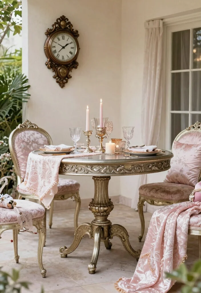 11 Stylish High Top Patio Dining Set Designs 8. Vintage Glam with Elegant Touches 0