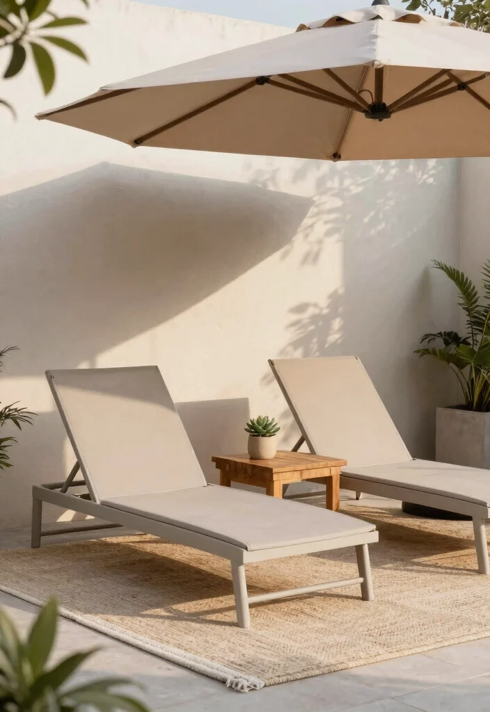 11 Stylish Offset Umbrella Patio Ideas for Lounge Chairs 1. Chic Minimalism with Neutral Tones 0