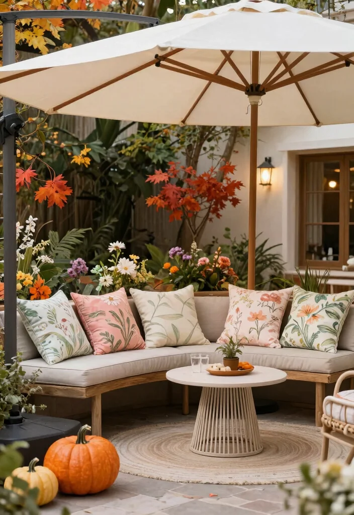 11 Stylish Offset Umbrella Patio Ideas for Lounge Chairs 11. Seasonal Decor to Transform Your Patio 0