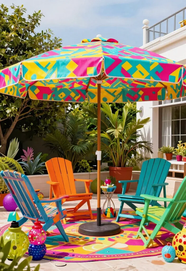 11 Stylish Offset Umbrella Patio Ideas for Lounge Chairs 2. Bold Patterns for a Playful Vibe 0