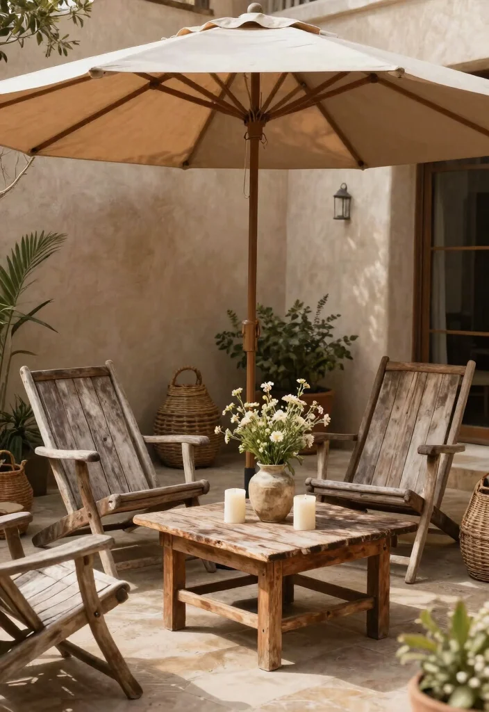 11 Stylish Offset Umbrella Patio Ideas for Lounge Chairs 3. Rustic Charm with Wooden Accents 0