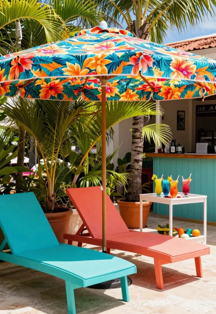 11 Stylish Offset Umbrella Patio Ideas for Lounge Chairs 4. Tropical Paradise with Palms 0