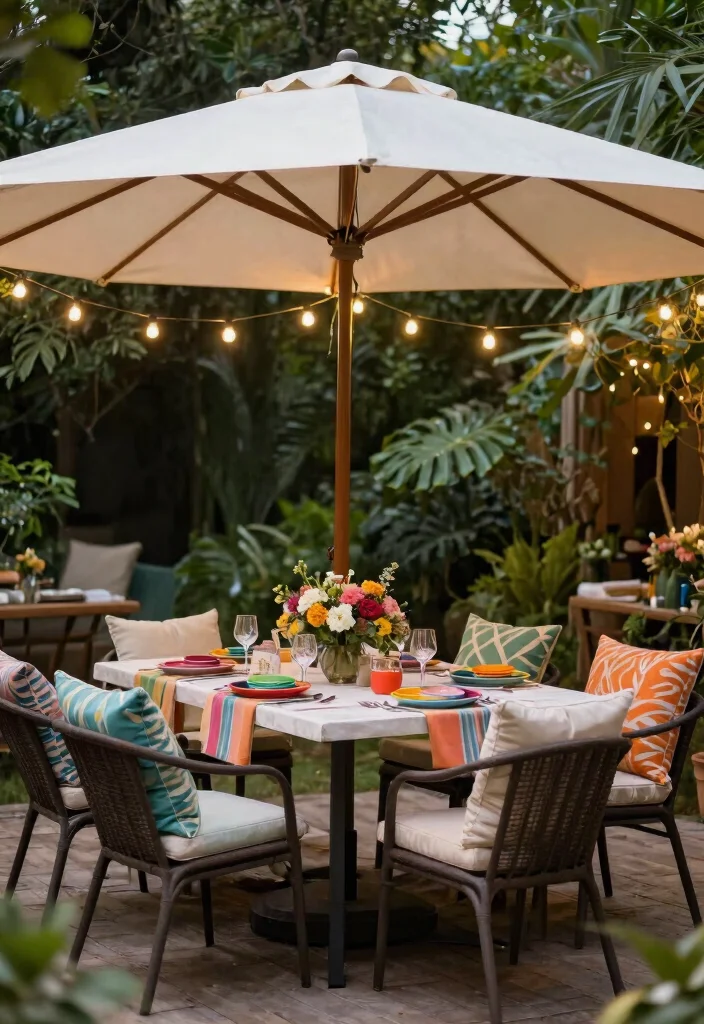 11 Stylish Offset Umbrella Patio Ideas for Lounge Chairs 7. Dining Al Fresco Under Shade 0