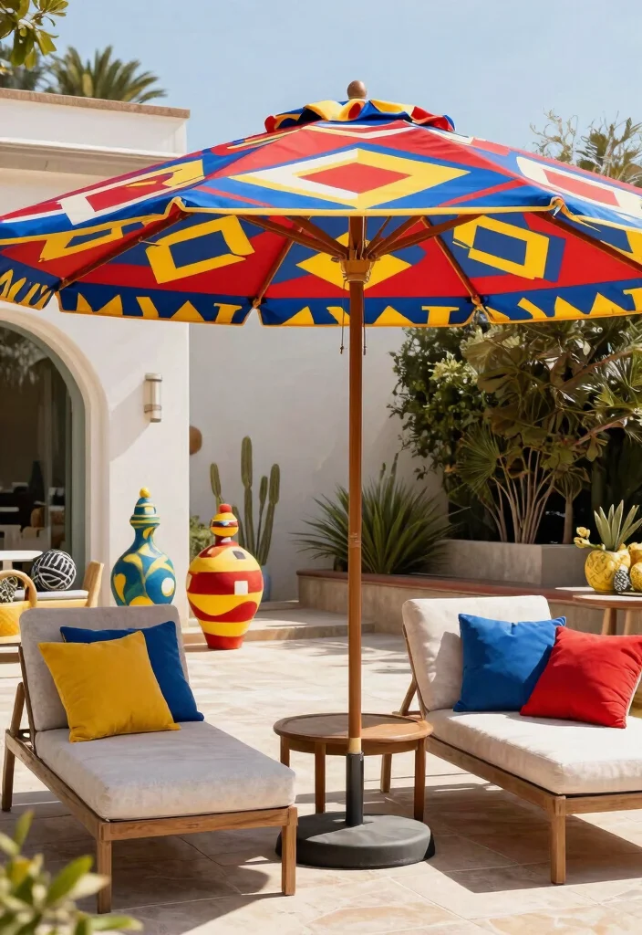 11 Stylish Offset Umbrella Patio Ideas for Lounge Chairs 8. Accent Pieces That Wow 0