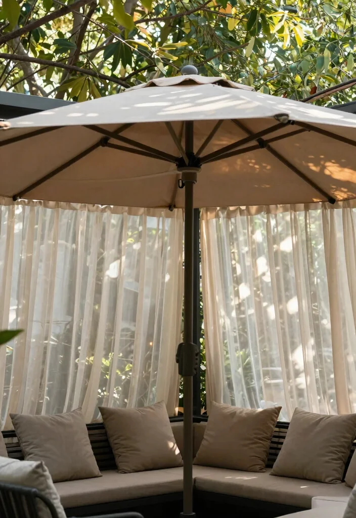 11 Stylish Offset Umbrella Patio Ideas for Lounge Chairs 9. Functional Shade Solutions with Overhead Fans 0