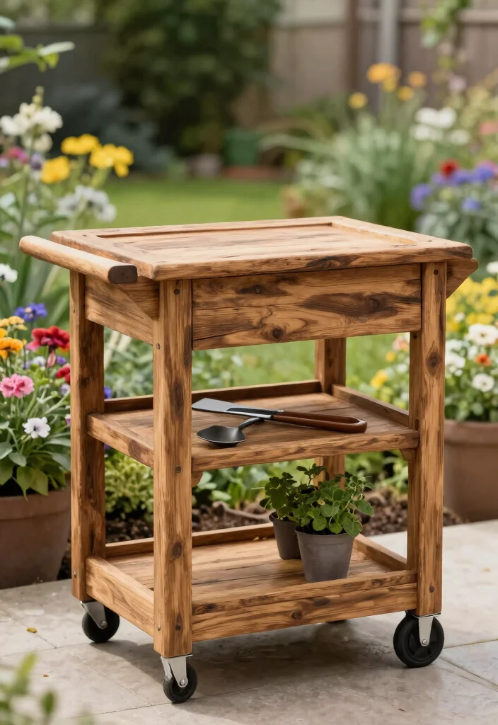13 Awesome Weber Kettle Grill Cart Ideas DIY Builds 1. Rustic Wooden Cart 0