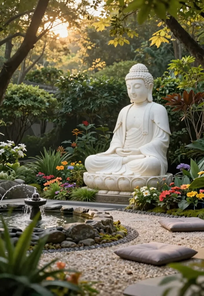 13 Beautiful Outdoor Garden Sculpture Inspiration Photos 1. Tranquil Buddha Statues 0