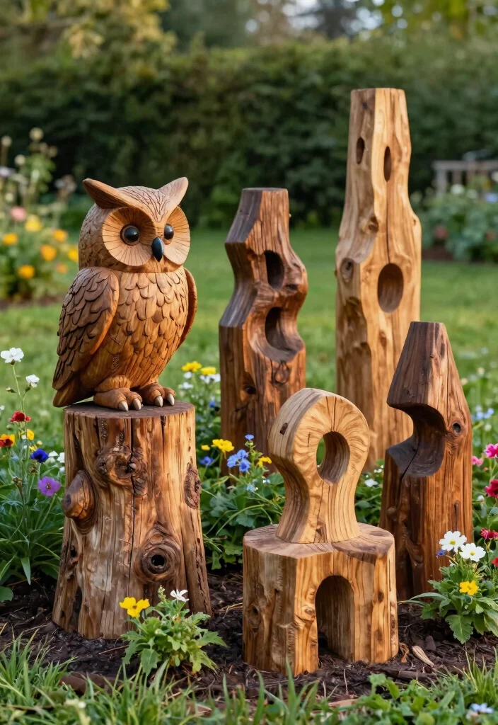 13 Beautiful Outdoor Garden Sculpture Inspiration Photos 7. Reclaimed Wood Sculptures 0