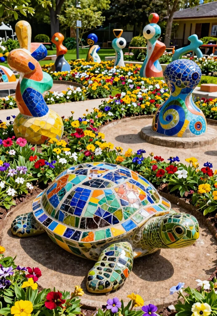 13 Beautiful Outdoor Garden Sculpture Inspiration Photos 8. Colorful Mosaic Art 0